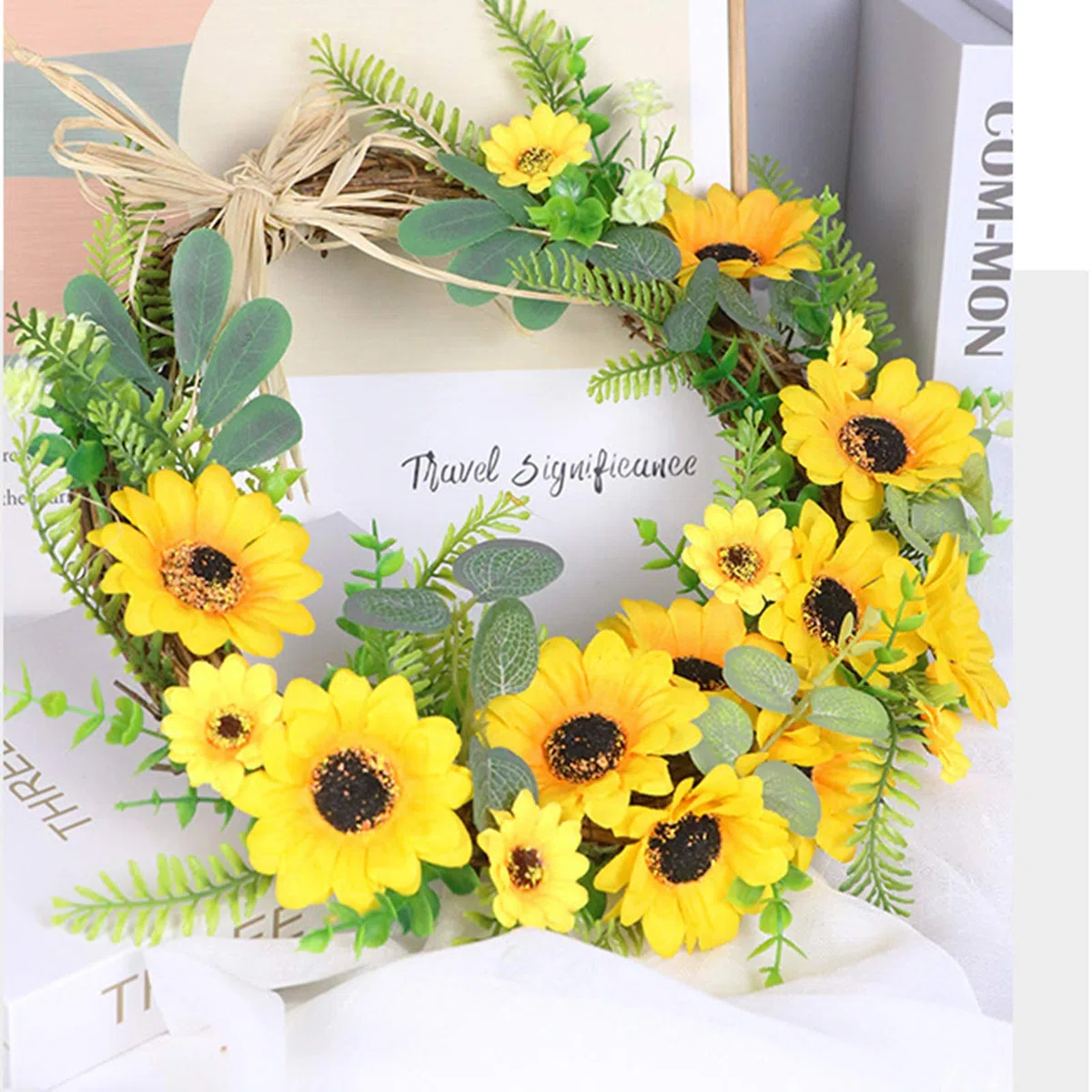 guirnalda LIU Girasol Artificial Swag 2 Piezas Conjuntos Primavera Verano Adorno Colgante De Pared para El Hogar Casa De Campo Boda Día Mundial De La Abeja Decoración De Fiesta