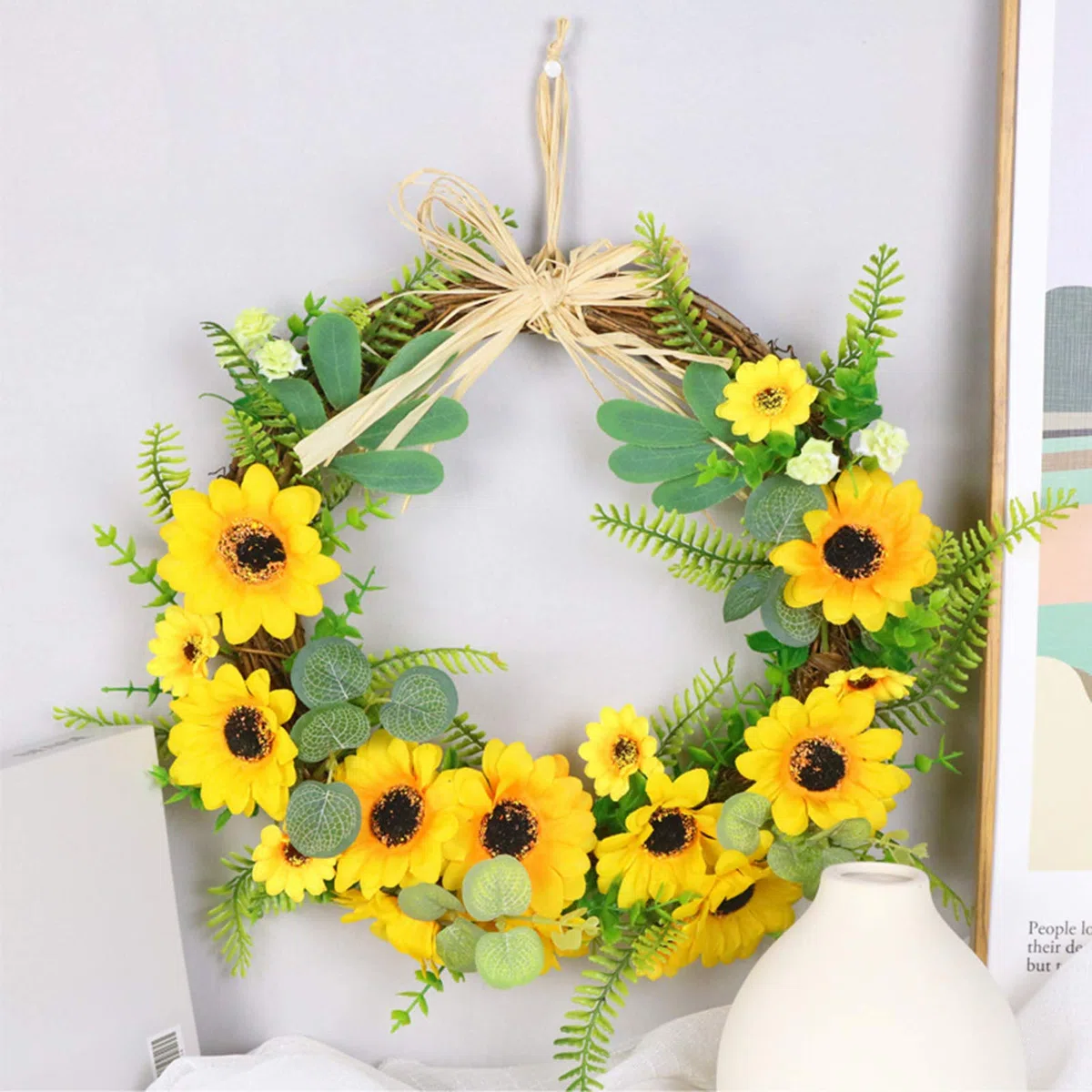 guirnalda LIU Girasol Artificial Swag 2 Piezas Conjuntos Primavera Verano Adorno Colgante De Pared para El Hogar Casa De Campo Boda Día Mundial De La Abeja Decoración De Fiesta