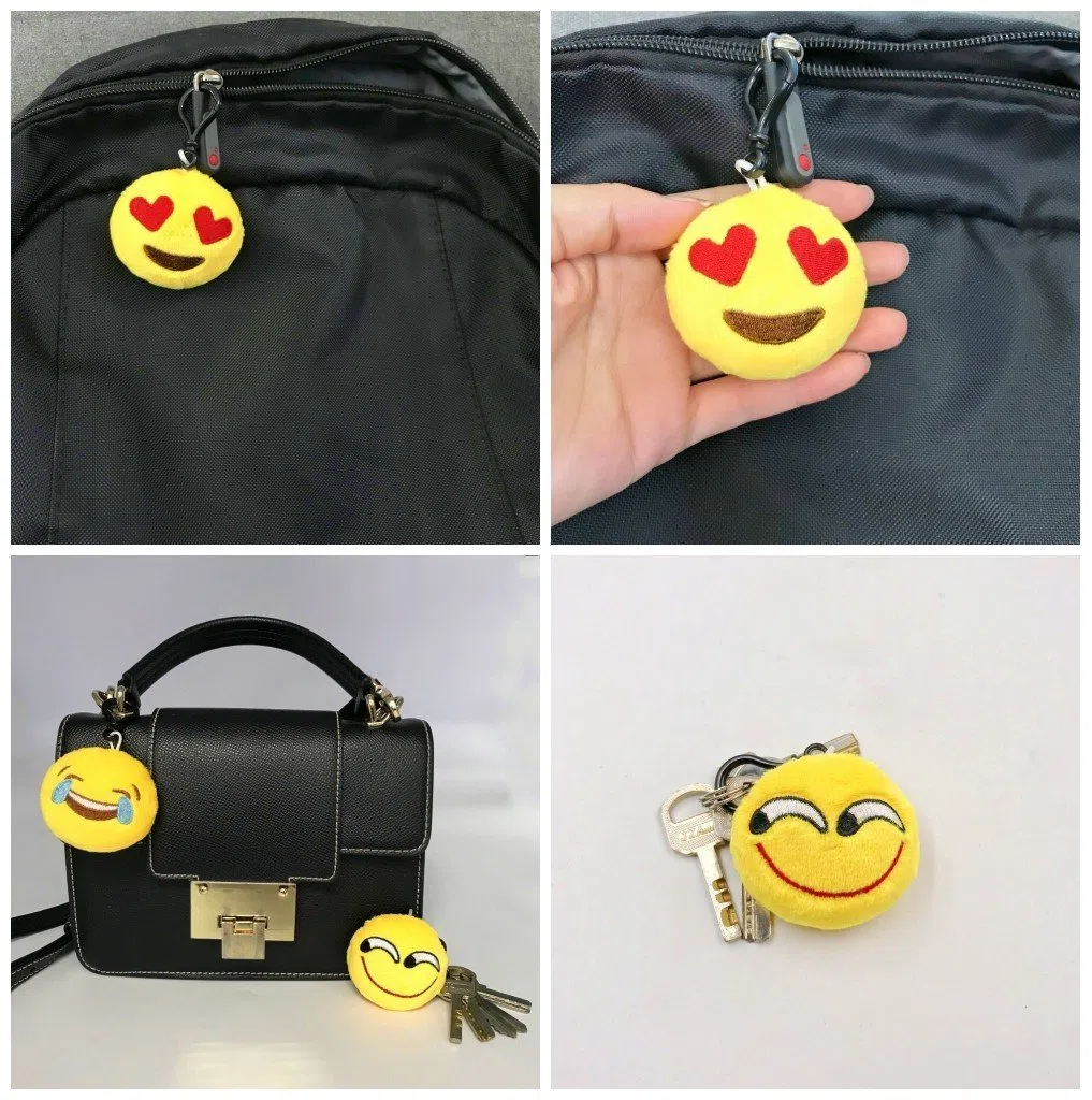JZK 38 x Mini llavero emoticono felpa 5cm amarillo pequeña cara sonriente mochila llavero para niños adultos favores regalos de fiesta de cumpleaños obsequios recuerdo, rellenos bolsas fiesta