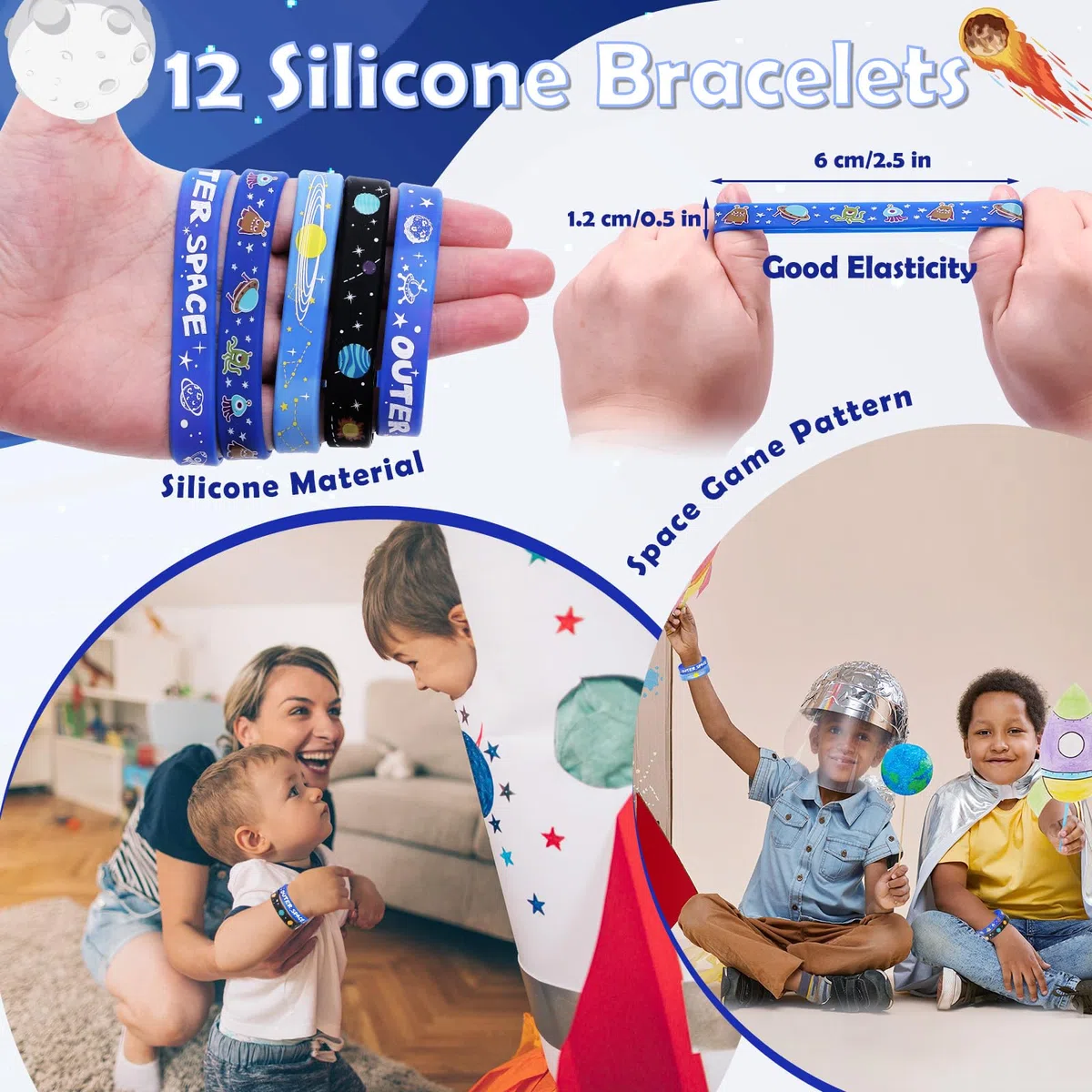 Tacobear 48 Piezas Piñata Cumpleaños Infantil Espacio Mochila Cuerdas Bolsa de Cuerdas Llaveros Tatuajes Pulseras de Silicona Regalos Cumpleaños Niños Colegio Artículos de Fiesta Espacial
