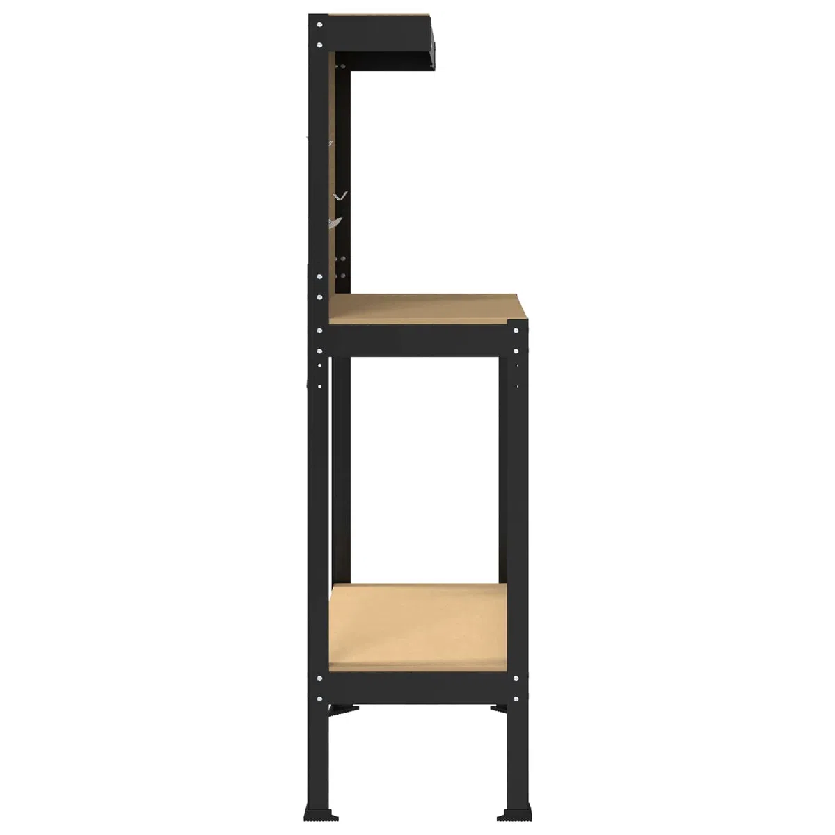 Banco de trabajo negro 81 x 41 x 145 cm de madera y metal con pared perforada y cajón, banco de trabajo para garaje y taller, resistente a la corrosión con estantes