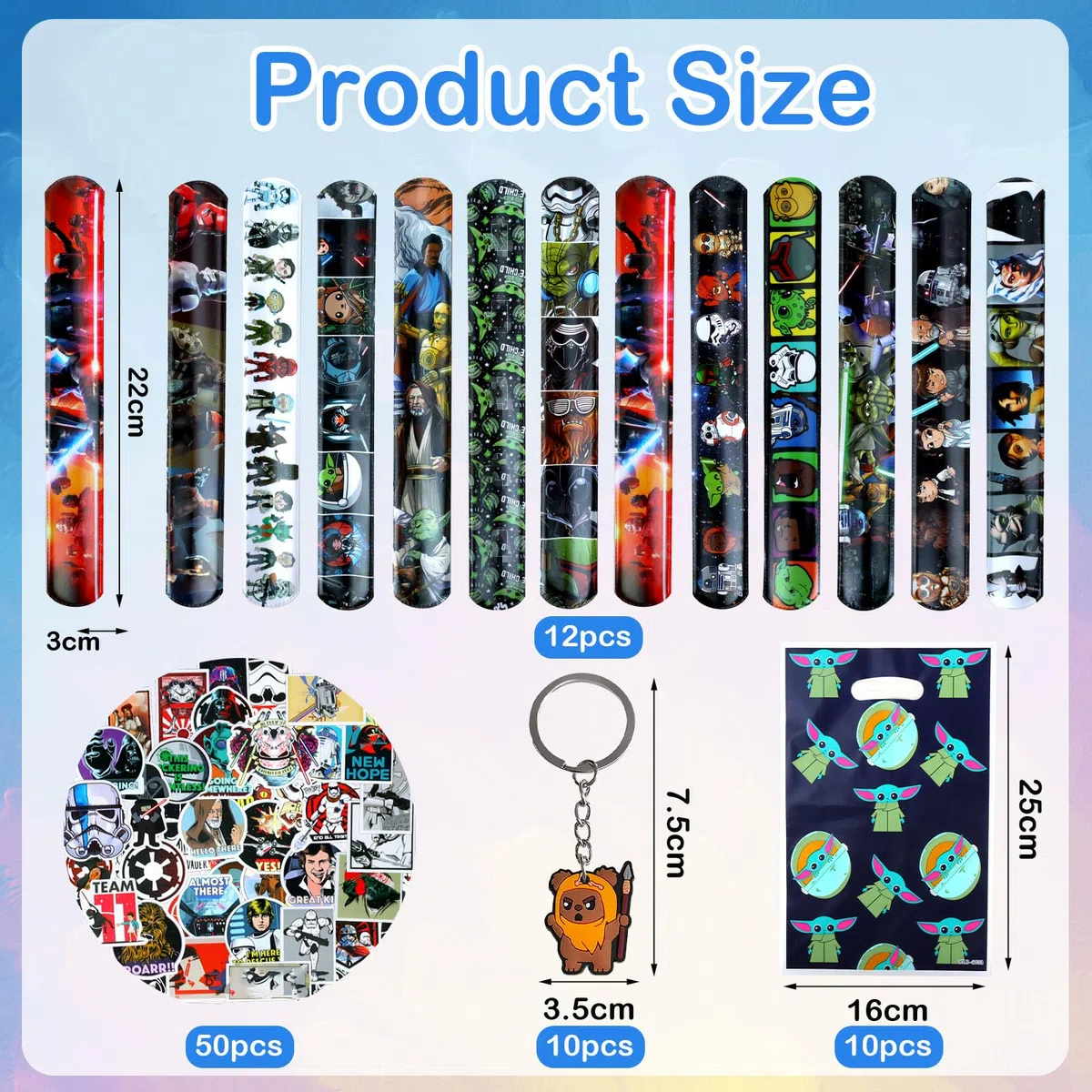 82 PCS Sta Wars Regalos para Fiestas, Sta Wars Bolsas de Fiesta, Sta Wars Cumpleaños Decoracion, 10 Yod Llaveros, 10 Packs Regalo de Fiesta Yod, 12 Pulseras de Silicona Yod, 50 Yod Pegatinas
