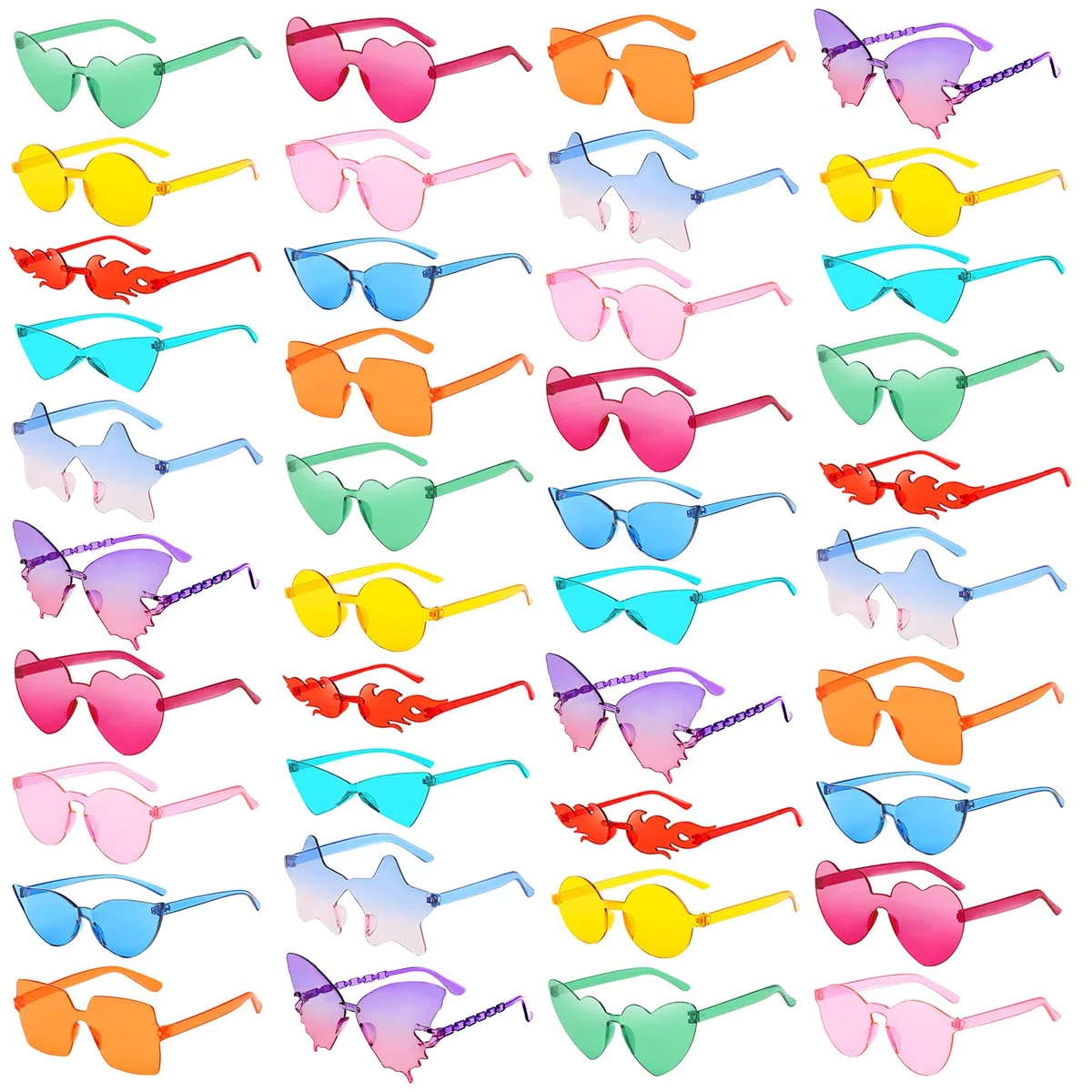 40 lentes de sol de estilo mixto sin montura retro de colores para fiesta, divertidos, sin montura para piscina, accesorios para disfraz de soltero