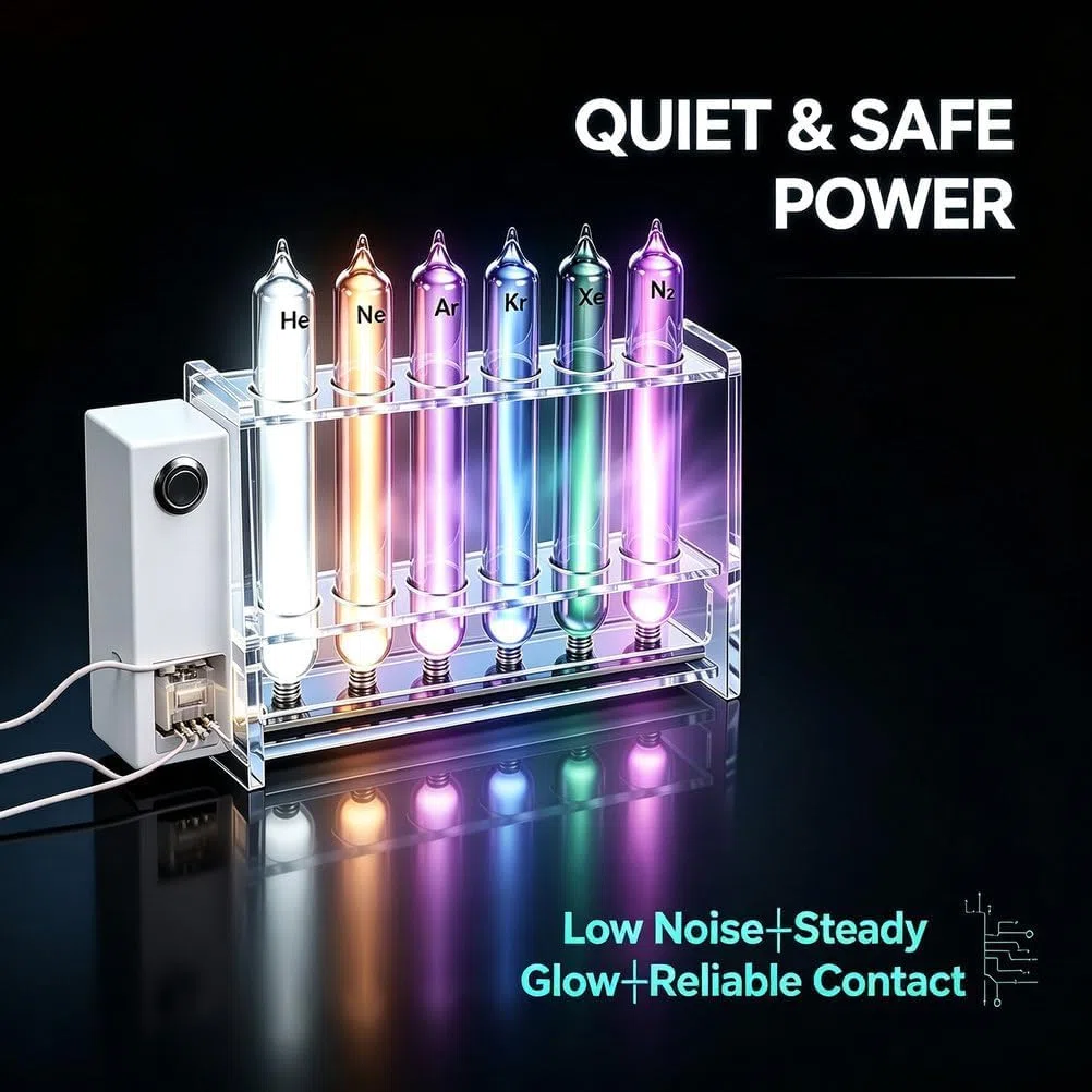 Juego De Tubos Fluorescentes De Gases Nobles: 6 Tubos De Vidrio Sellados con Base De Excitación para Exhibición Y Colección Científica, 99,99% De Pureza He/ne/ar/kr/xe/n2
