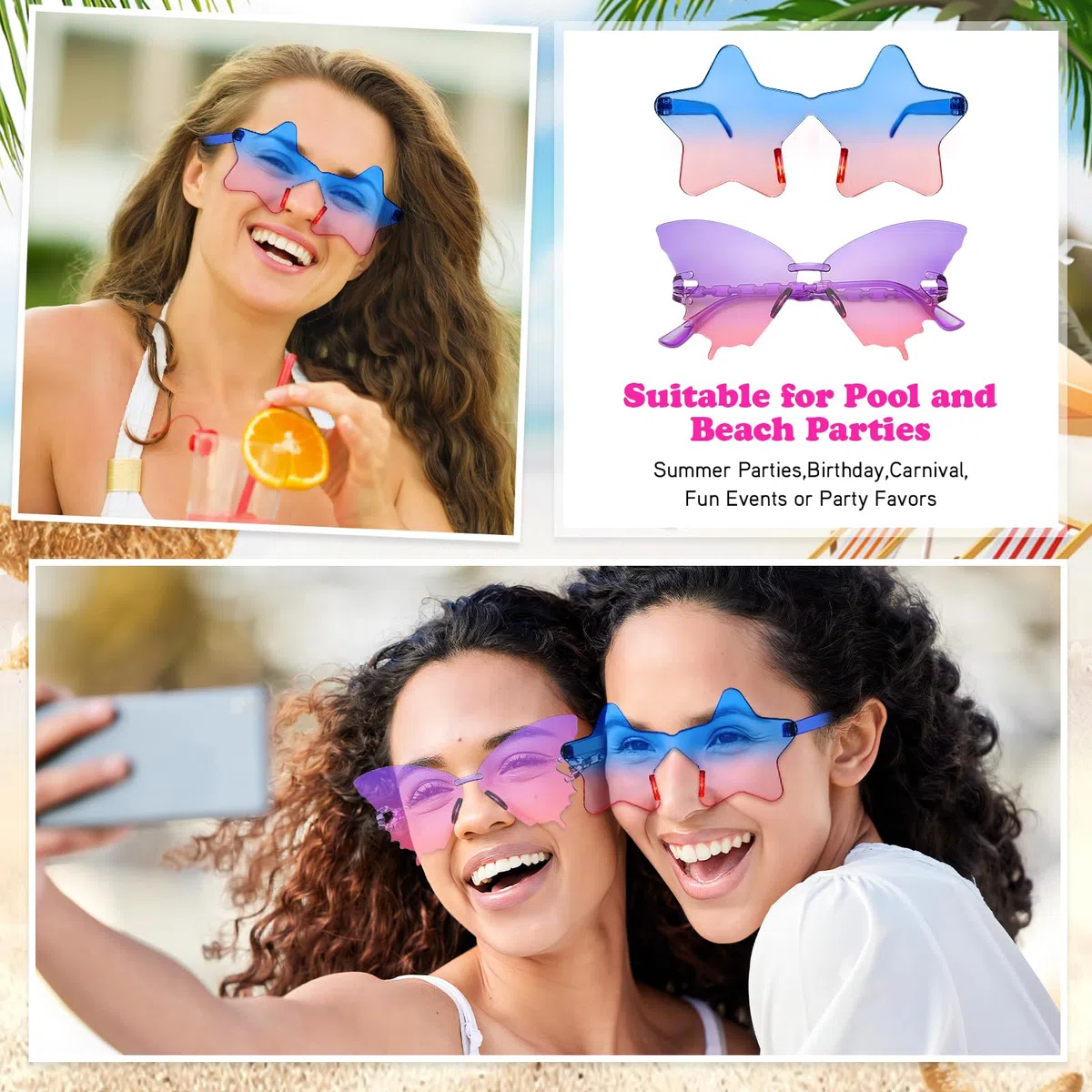 40 lentes de sol de estilo mixto sin montura retro de colores para fiesta, divertidos, sin montura para piscina, accesorios para disfraz de soltero