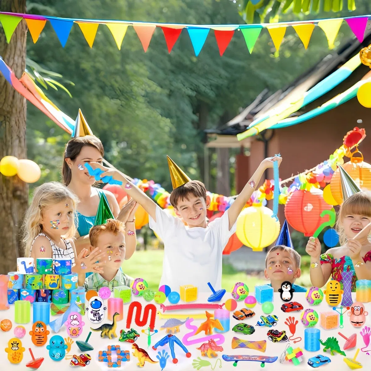 LATERN 120 Piezas Relleno Piñata Cumpleaños Infantil, 20 Estilos Regalos de Fiesta Coloridos con Esferas Resortes Bolas Manos Pegajosas Aviones Dinosaurios Cubos Pegatinas - para Cumpleaños Regalo