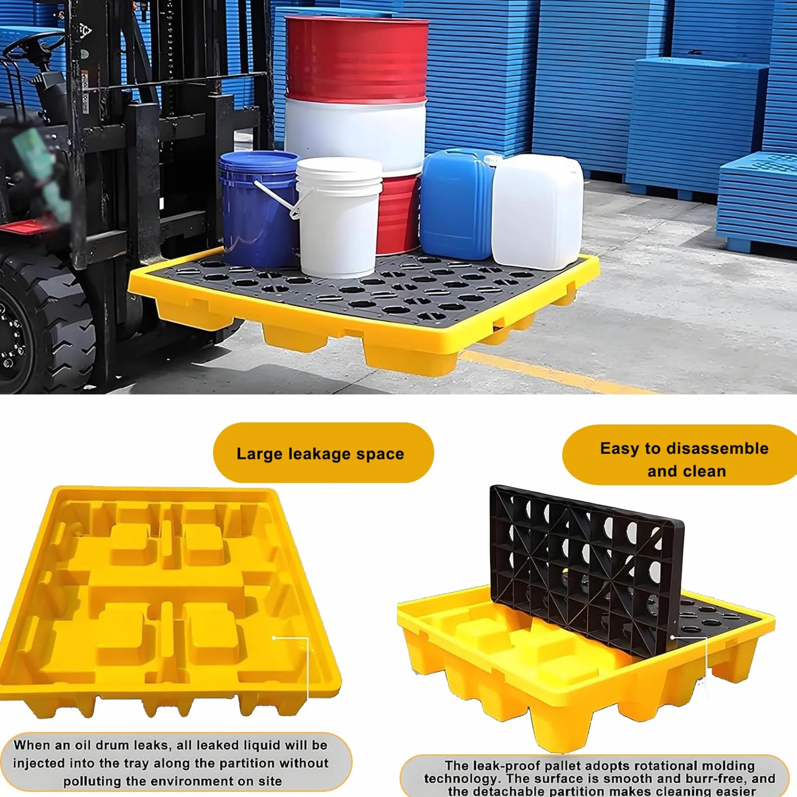 Heavy-Du - Bandeja modular de contención de aceite y líquidos, plataforma a prueba de fugas para evitar derrames y evitar derrames