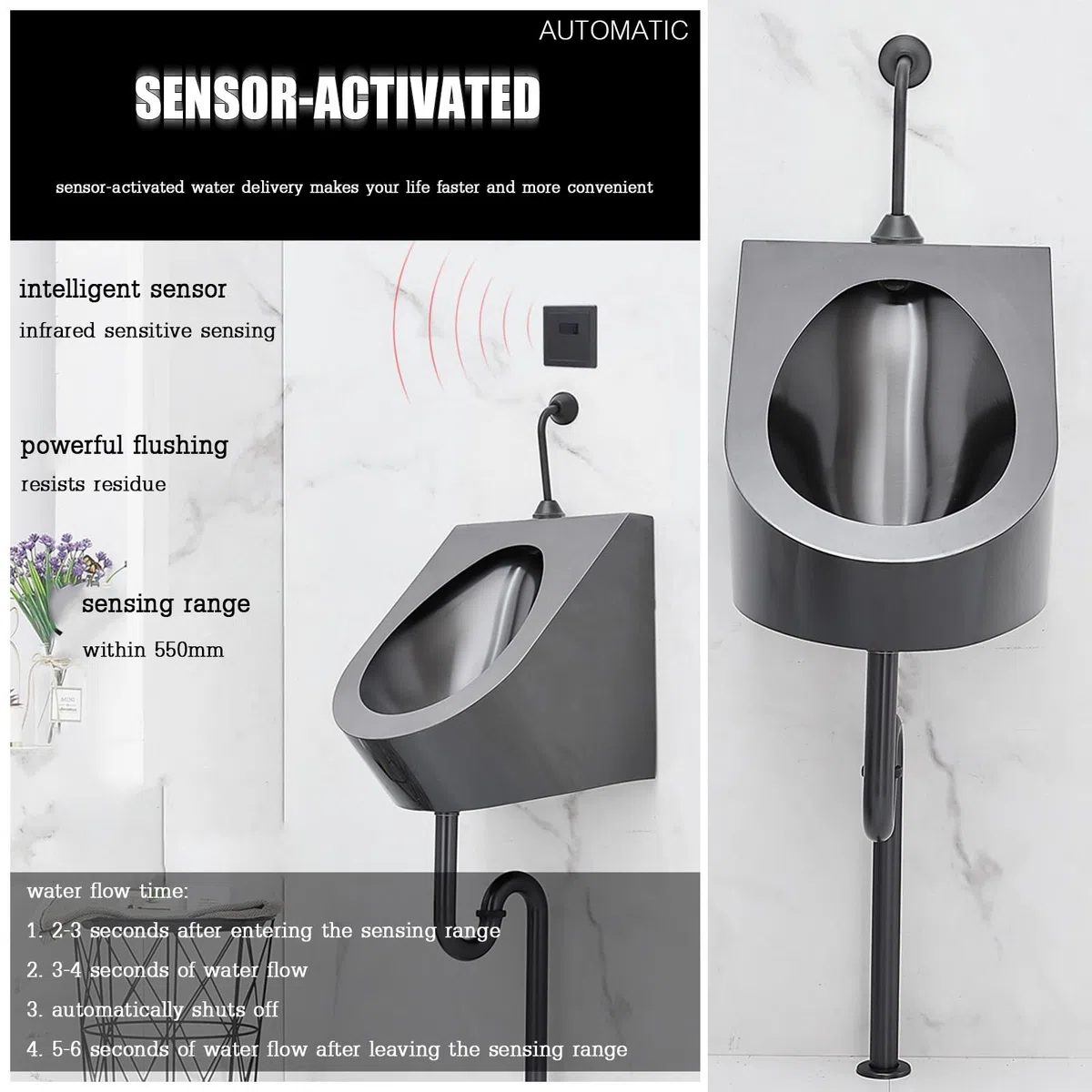 Urinario de acero inoxidable 304, inodoro con sensor para baños de hombres, diseño inteligente para baños, karaoke, bares, hoteles y espacios comerciales