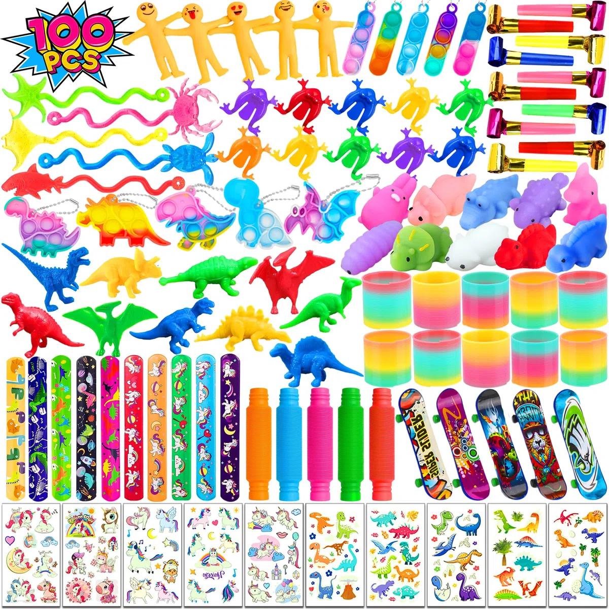 100 Piezas Juguetes de Fiesta, Kit de Juguete Sensoriales Antiestrés, Rellenar Bolsas de Fiesta, Juguete para Piñata Cumpleaños, Regalos de Juegos de Pascua Fiesta Carnavales para Niño Niña