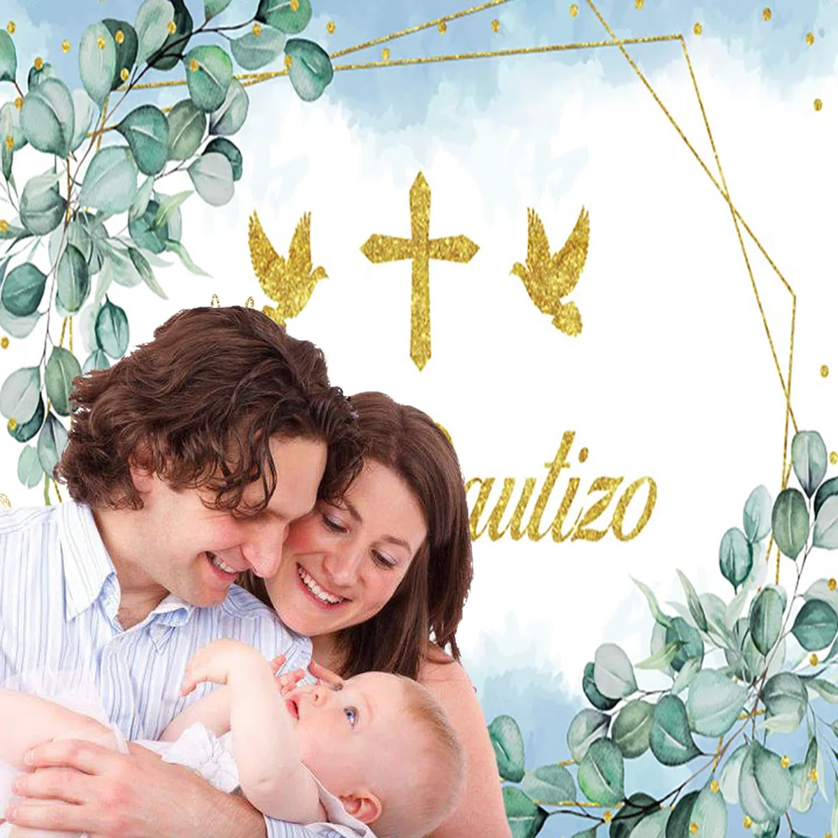 Fondo Mi Bautizo Bautizo para Bautizo Mexicano 4,6 x 3 m - Banner decorativo para fiesta prenatal - Hoja de eucalipto - Banner decorativo para primera comunión