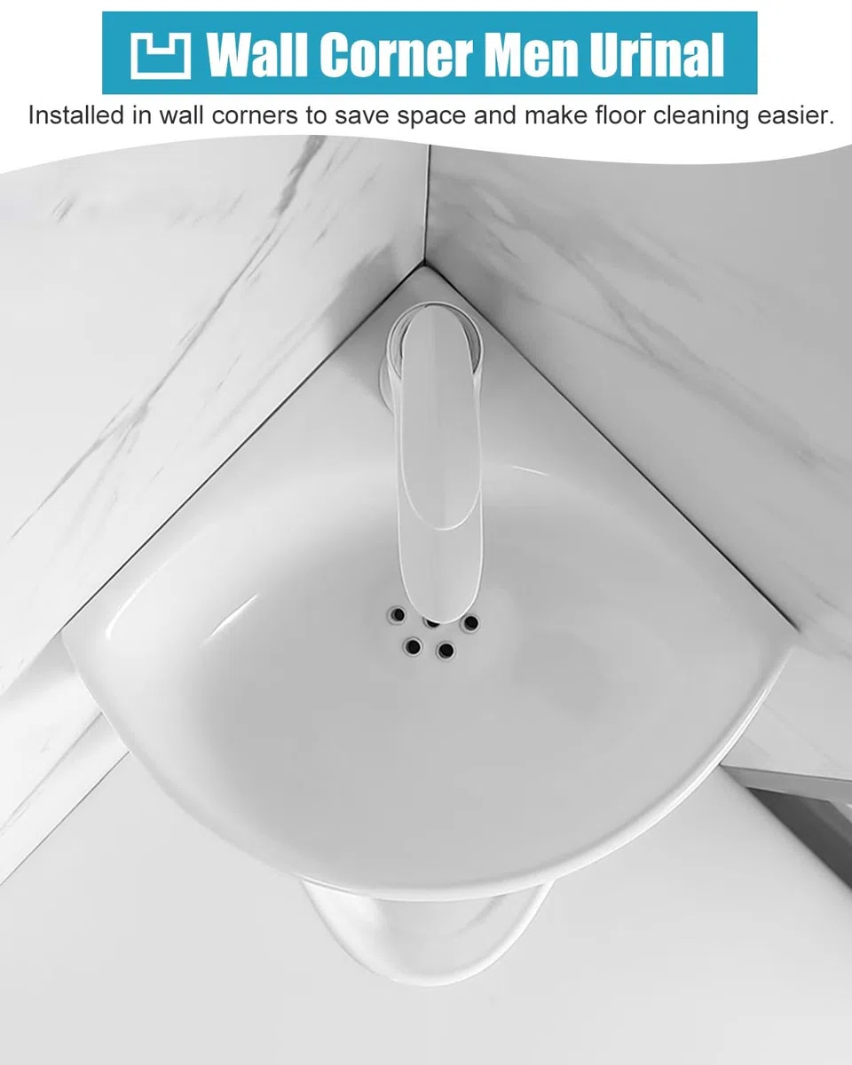 Orinal de esquina montado en la pared con lavabo, inodoro de cerámica para hombres, accesorio de baño fácil de limpiar para garaje, sótano, baño
