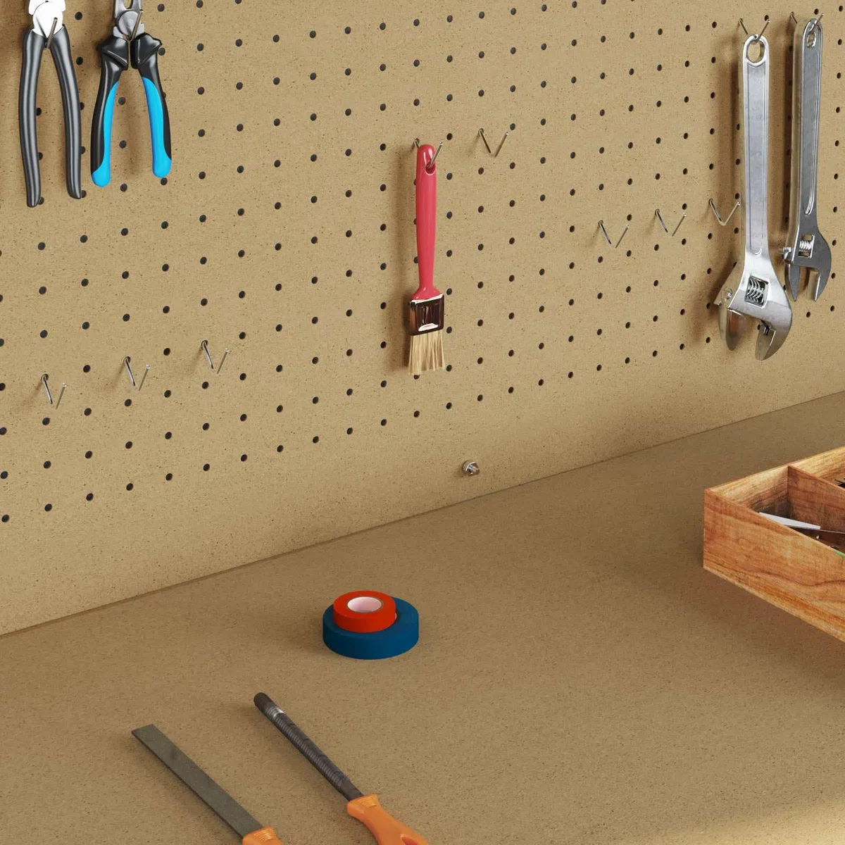 Banco de trabajo negro 81 x 41 x 145 cm de madera y metal con pared perforada y cajón, banco de trabajo para garaje y taller, resistente a la corrosión con estantes