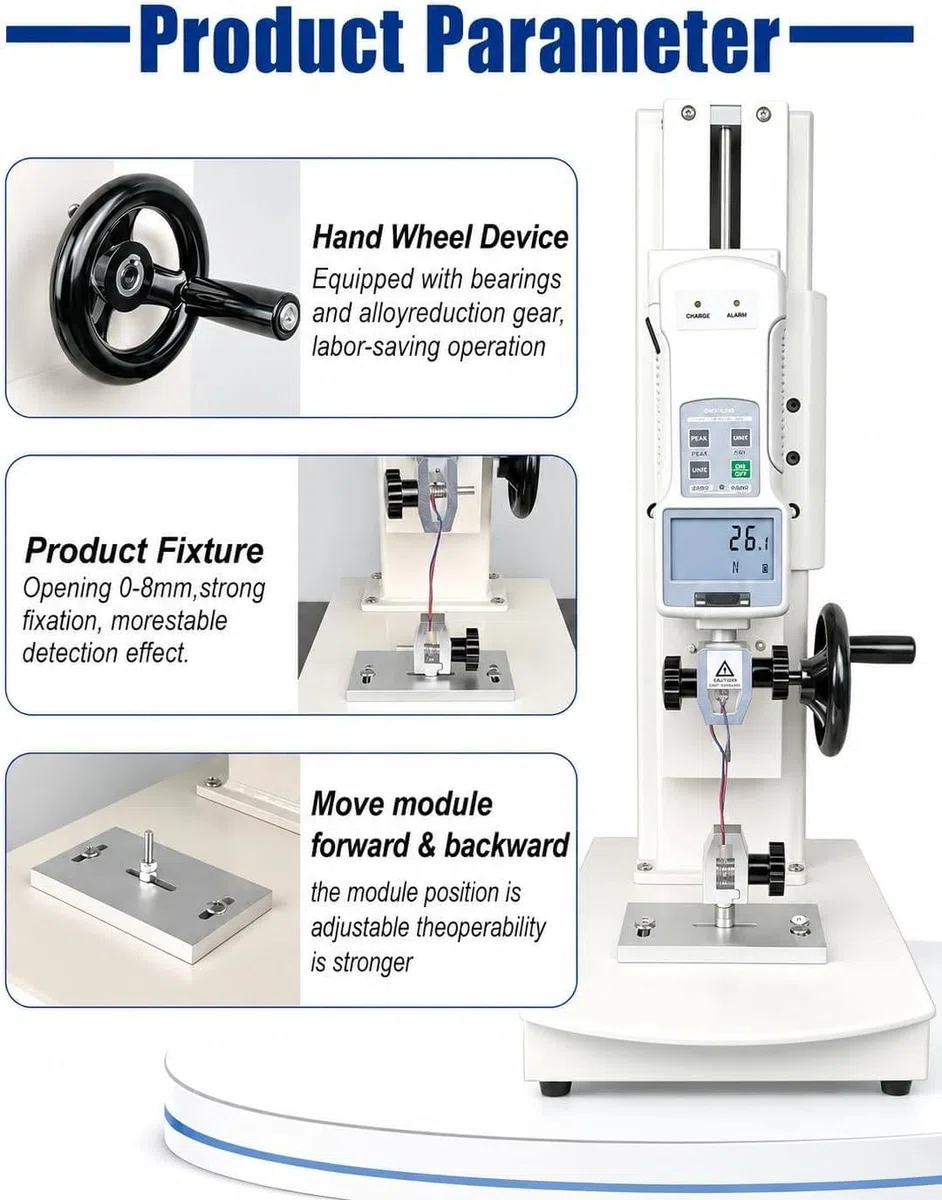 Medidor Fuerza Digital Manual 10-2000 N Y Banco Pruebas Vertical con Manivela Y 5 Sondas; Banco Pruebas Tracción Vertical Manual con Recorrido 270 Mm para Aplicaciones En Pesca Withruler-50N