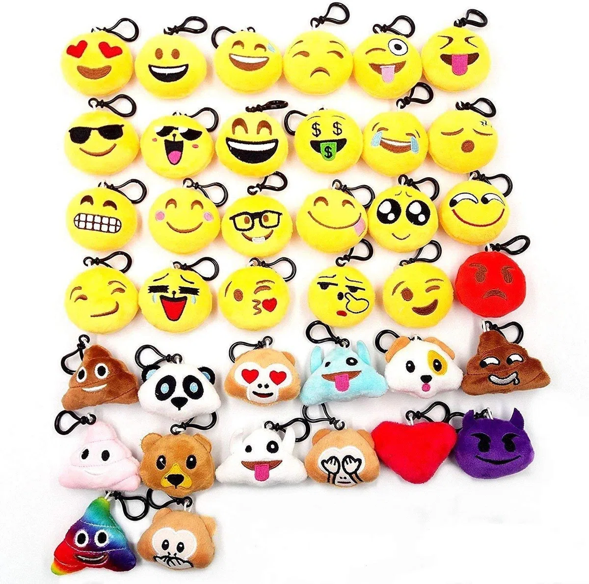 JZK 38 x Mini llavero emoticono felpa 5cm amarillo pequeña cara sonriente mochila llavero para niños adultos favores regalos de fiesta de cumpleaños obsequios recuerdo, rellenos bolsas fiesta