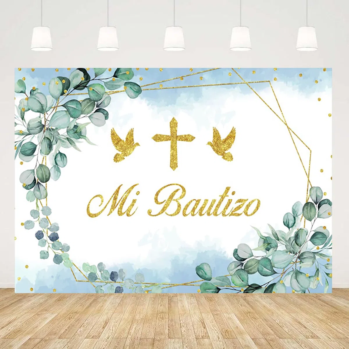 Fondo Mi Bautizo Bautizo para Bautizo Mexicano 4,6 x 3 m - Banner decorativo para fiesta prenatal - Hoja de eucalipto - Banner decorativo para primera comunión