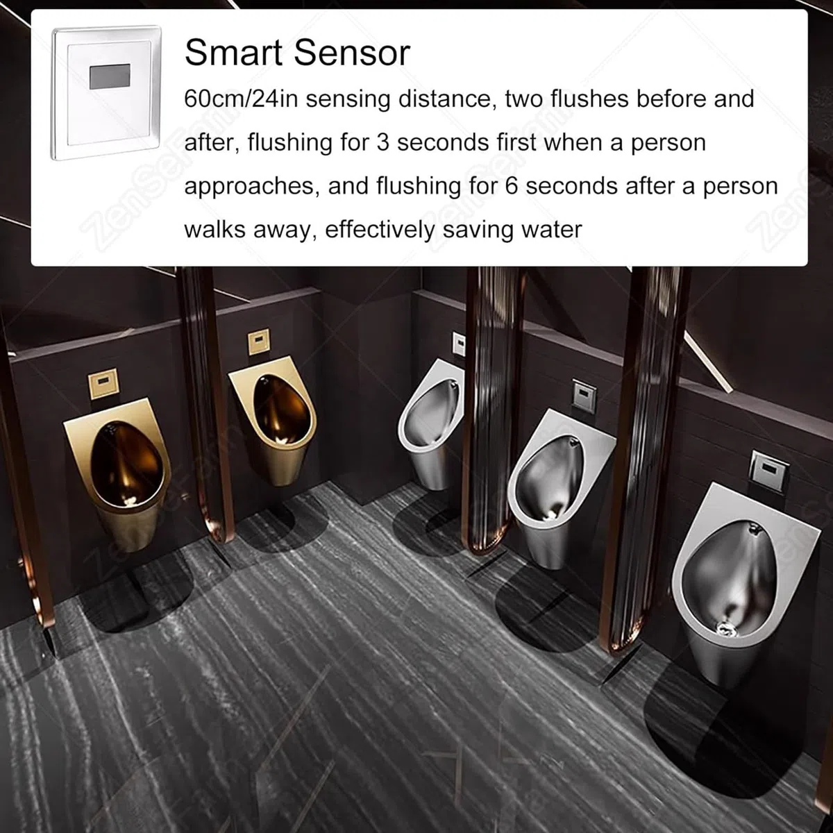 Orinal Smart Men de pared, urinario de acero inoxidable de alta eficiencia con sensor automático de válvula de descarga para centro comercial, hotel, inodoro público