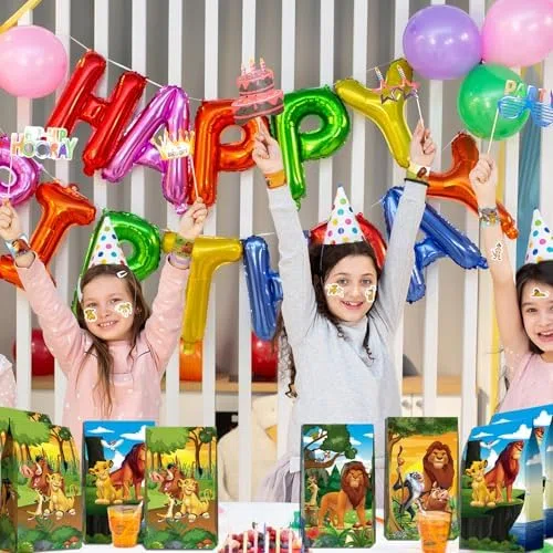 Set De Bolsas De Regalo para Fiesta De CumpleañOs Infantil De Leones, 86pcs Lion Cartoon Theme Party Regalos con Slap Pulseras Llaveros Bolsas De Regalo Pegatinas para Fiestas Infantiles
