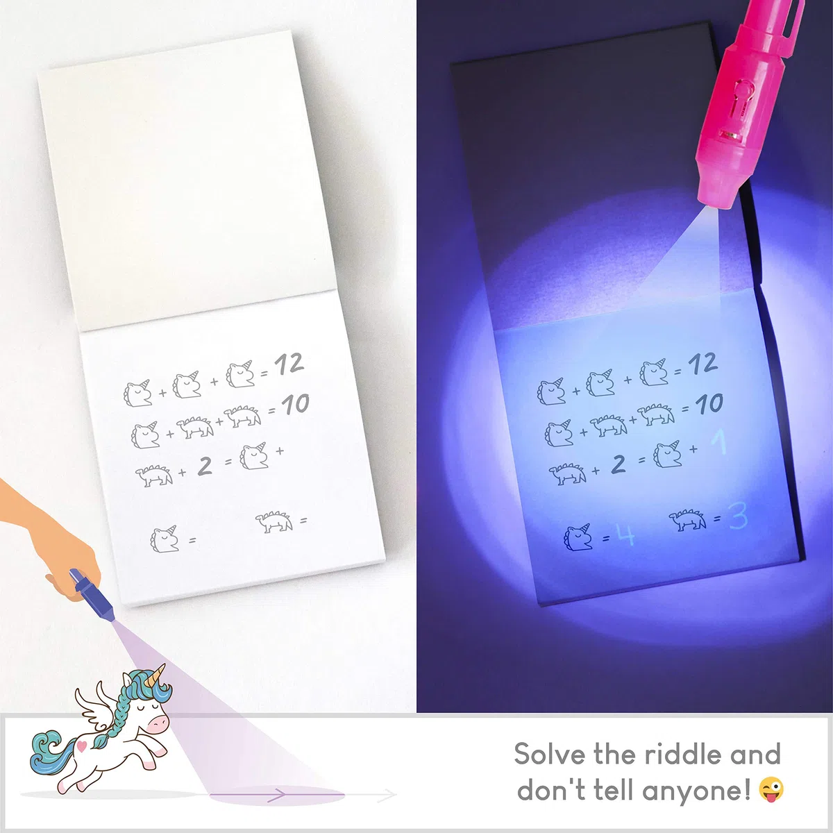 BONNYCO Boligrafo Tinta Invisible y Libreta Unicornio, Pack de 16 Regalos Cumpleaños Niños Colegio. Detalles Cumpleaños Niños, Relleno Piñata Infantil. Regalos Alumnos Primaria Fiesta Infantil