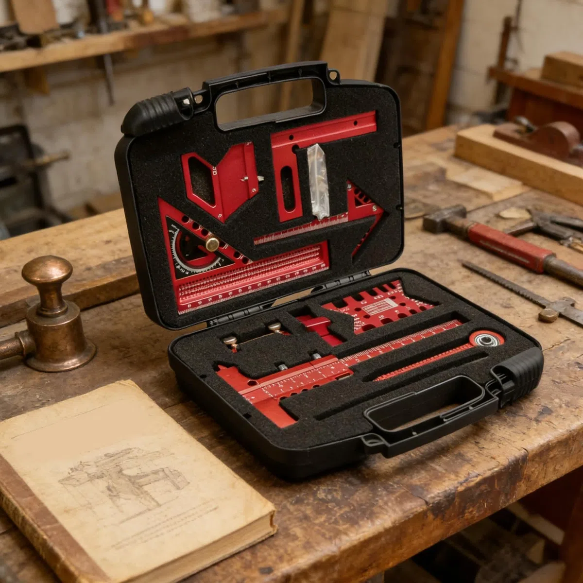 Para carpintería, juego de medición de 9 piezas y calibrador para carpintería, kit para marco de doméstico | apto para pavimentos de garaje al aire libre carpintería construcción industrial
