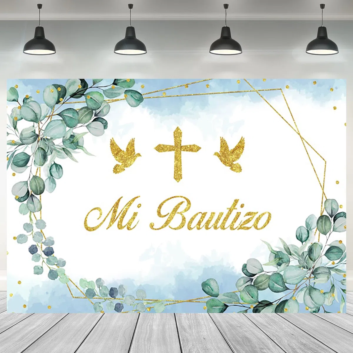 Fondo Mi Bautizo Bautizo para Bautizo Mexicano 4,6 x 3 m - Banner decorativo para fiesta prenatal - Hoja de eucalipto - Banner decorativo para primera comunión