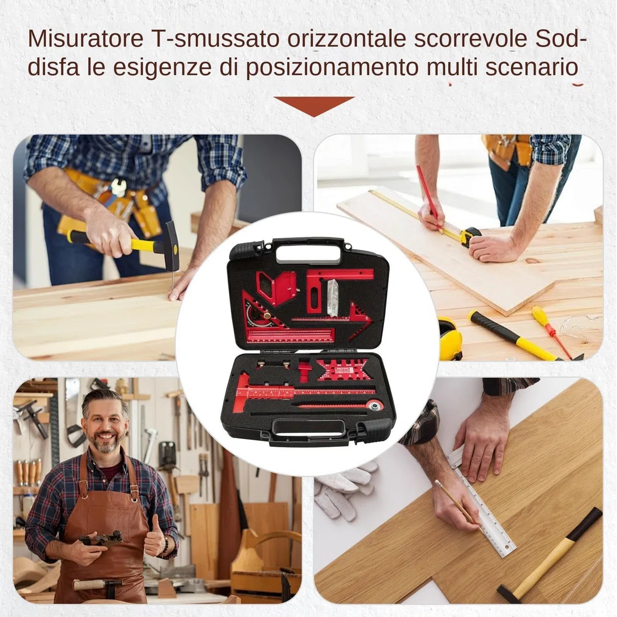 Para carpintería, juego de medición de 9 piezas y calibrador para carpintería, kit para marco de doméstico | apto para pavimentos de garaje al aire libre carpintería construcción industrial