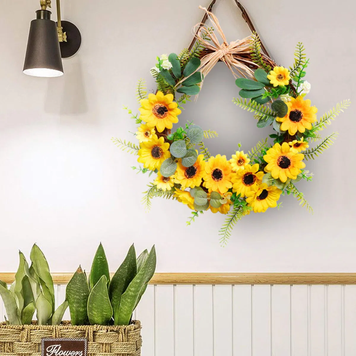 guirnalda LIU Girasol Artificial Swag 2 Piezas Conjuntos Primavera Verano Adorno Colgante De Pared para El Hogar Casa De Campo Boda Día Mundial De La Abeja Decoración De Fiesta