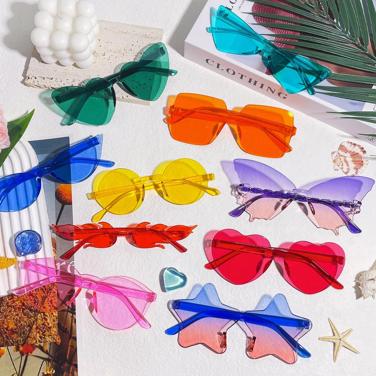 40 lentes de sol de estilo mixto sin montura retro de colores para fiesta, divertidos, sin montura para piscina, accesorios para disfraz de soltero