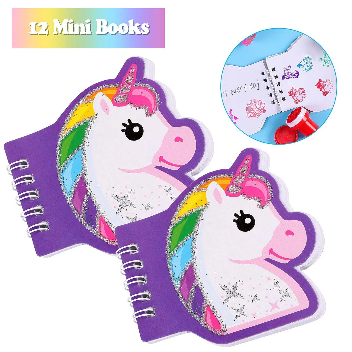 Tacobear 48 Piezas Piñata Unicornio Cumpleaños Niña con Mini Cuaderno de Notas Bolígrafos Tatuajes Unicornio Sellos Infantiles Regalos Fiesta Cumpleaños Niños Colegio
