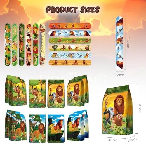 Set De Bolsas De Regalo para Fiesta De CumpleañOs Infantil De Leones, 86pcs Lion Cartoon Theme Party Regalos con Slap Pulseras Llaveros Bolsas De Regalo Pegatinas para Fiestas Infantiles