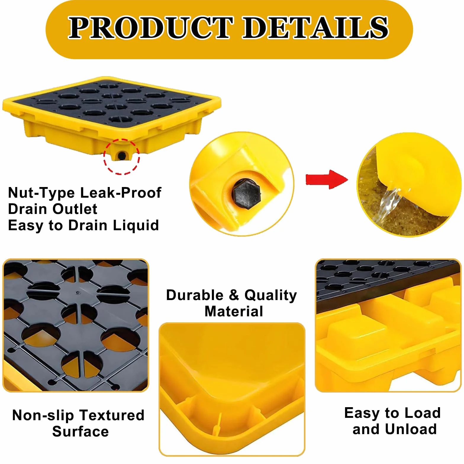 Bandeja de derrames – Paleta de contención modular para productos químicos y líquidos de bronceado aceitoso – Solución de control de fugas y derrames para un sistema seguro