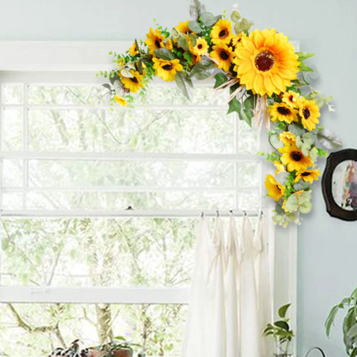guirnalda LIU Girasol Artificial Swag 2 Piezas Conjuntos Primavera Verano Adorno Colgante De Pared para El Hogar Casa De Campo Boda Día Mundial De La Abeja Decoración De Fiesta