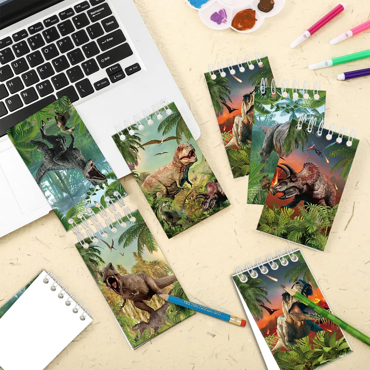 Suministros de Fiesta de Dinosaurios - Bolsas de Regalo, Pegatinas, Insignias y Pulseras para Cumpleaños Temático