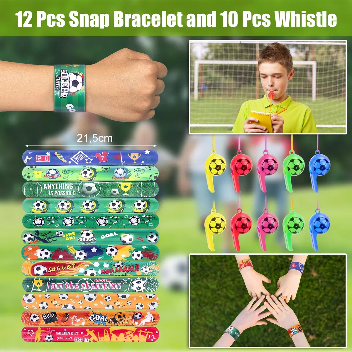 112 pcs Artículos de Fiesta Fútbol de Cumpleaños, Regalos para Niños, Relleno Piñata de Cumpleaños con Llavero Futbol, Silbato, Bolsa de Regalo, Fútbol Gyro
