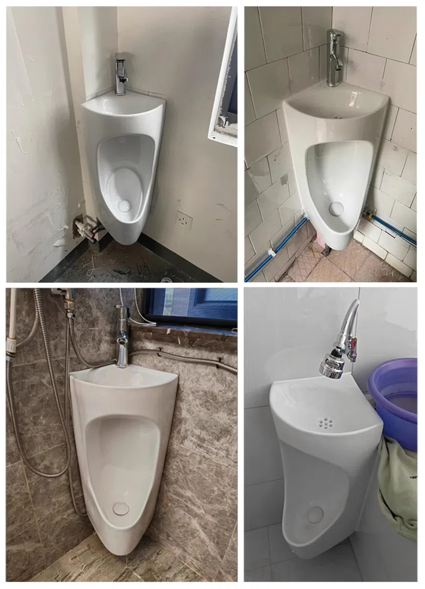 Orinal de esquina montado en la pared con lavabo, inodoro de cerámica para hombres, accesorio de baño fácil de limpiar para garaje, sótano, baño