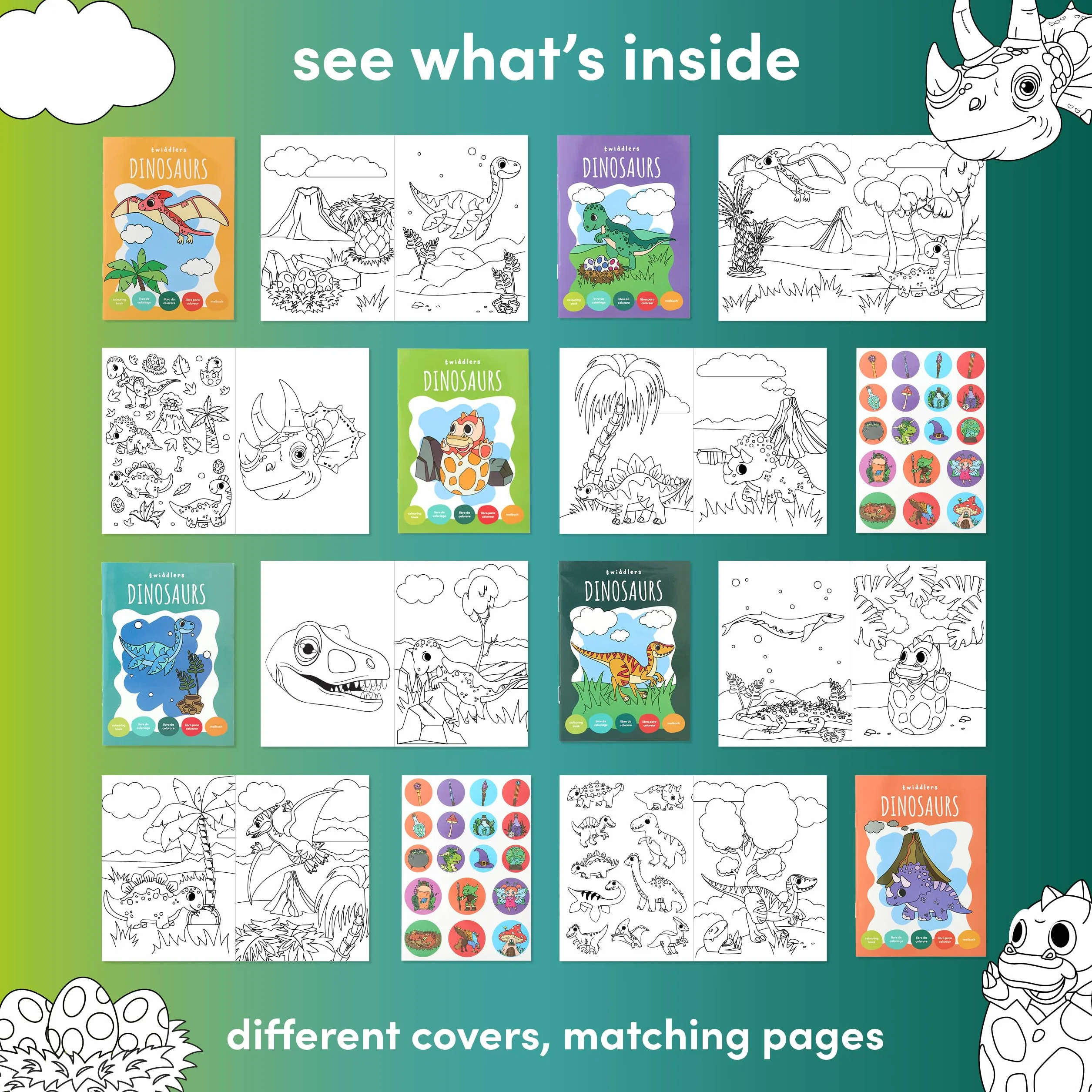 THE TWIDDLERS 36 Mini Libros para Colorear para Bolsas de Fiesta, con Pegatinas - Tema de Dinosaurios, A6 Mini Libros para Niños, Edad 4-8, Pequeños Libros para Colorear para Bolsas de Fiesta