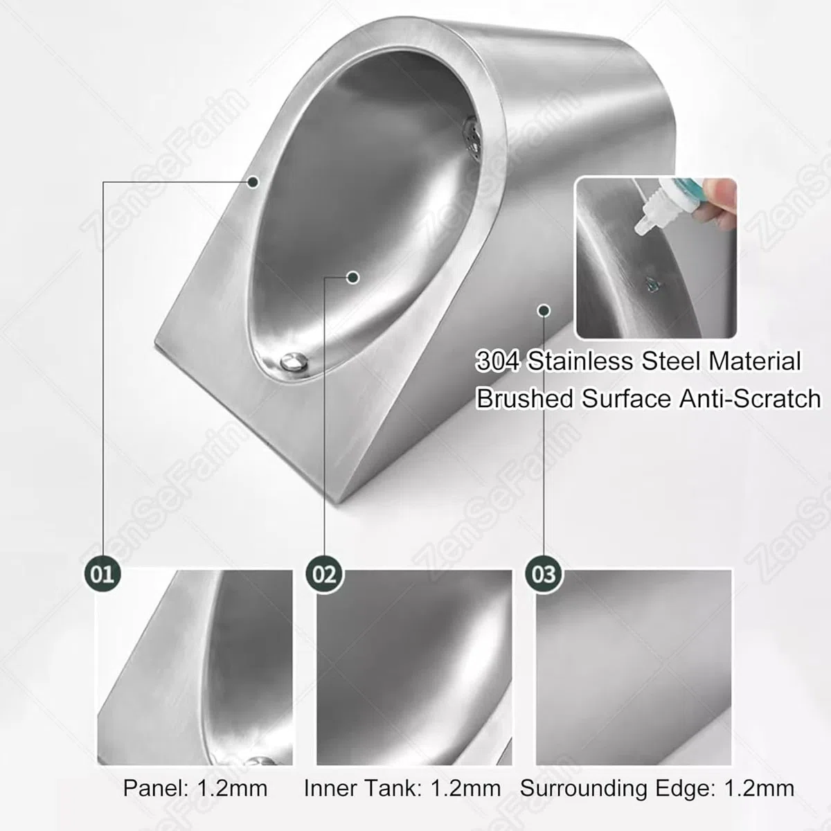 Orinal Smart Men de pared, urinario de acero inoxidable de alta eficiencia con sensor automático de válvula de descarga para centro comercial, hotel, inodoro público