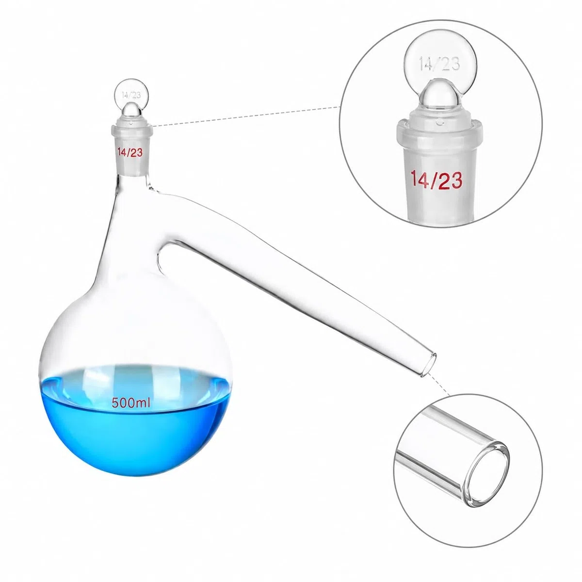 Matraz Retorta Destilación Vidrio Cuello Cisne Tapón-B 500ml