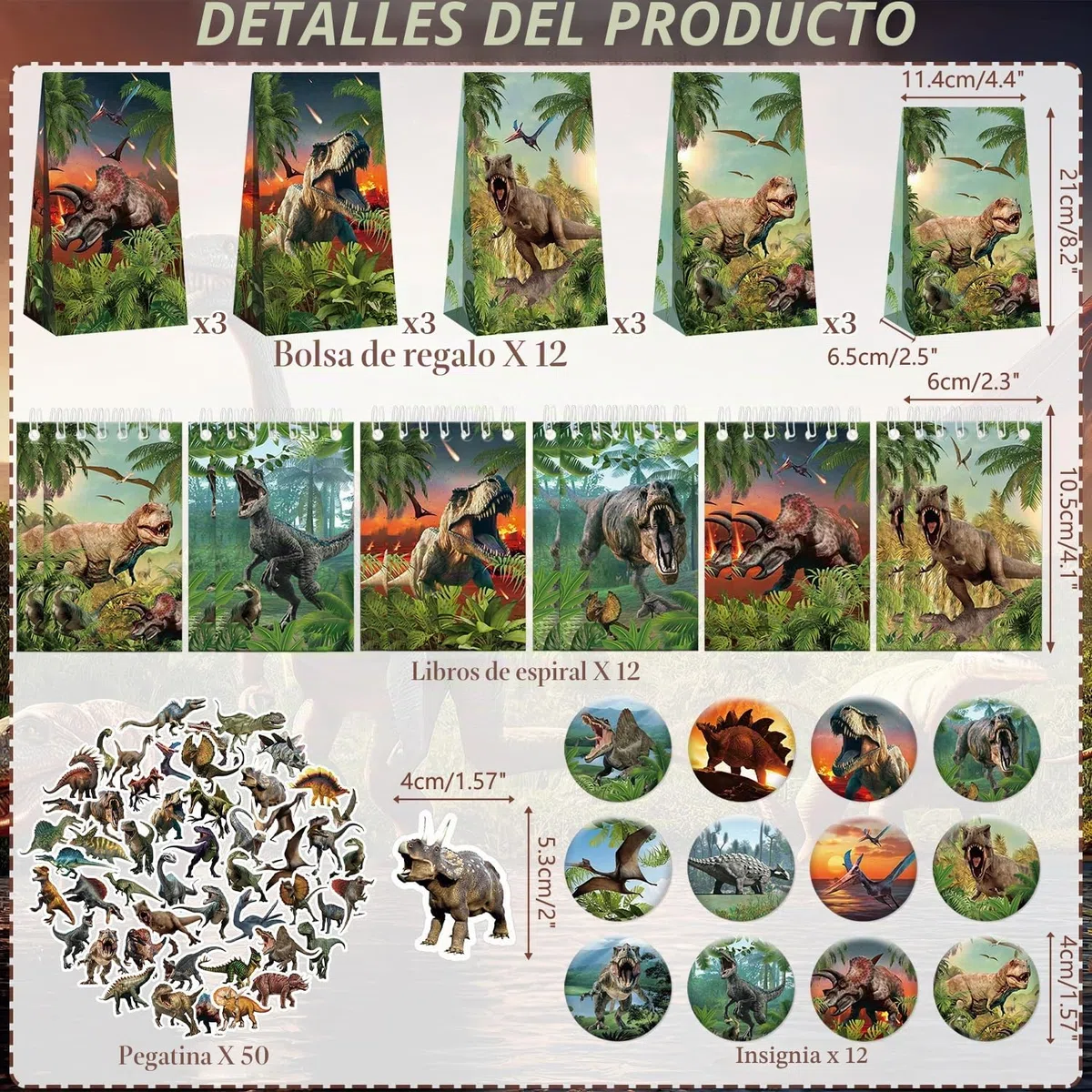 Suministros de Fiesta de Dinosaurios - Bolsas de Regalo, Pegatinas, Insignias y Pulseras para Cumpleaños Temático