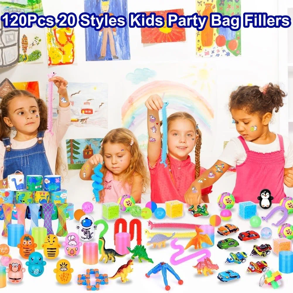 LATERN 120 Piezas Relleno Piñata Cumpleaños Infantil, 20 Estilos Regalos de Fiesta Coloridos con Esferas Resortes Bolas Manos Pegajosas Aviones Dinosaurios Cubos Pegatinas - para Cumpleaños Regalo