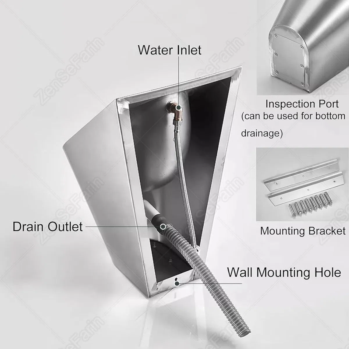 Orinal Smart Men de pared, urinario de acero inoxidable de alta eficiencia con sensor automático de válvula de descarga para centro comercial, hotel, inodoro público
