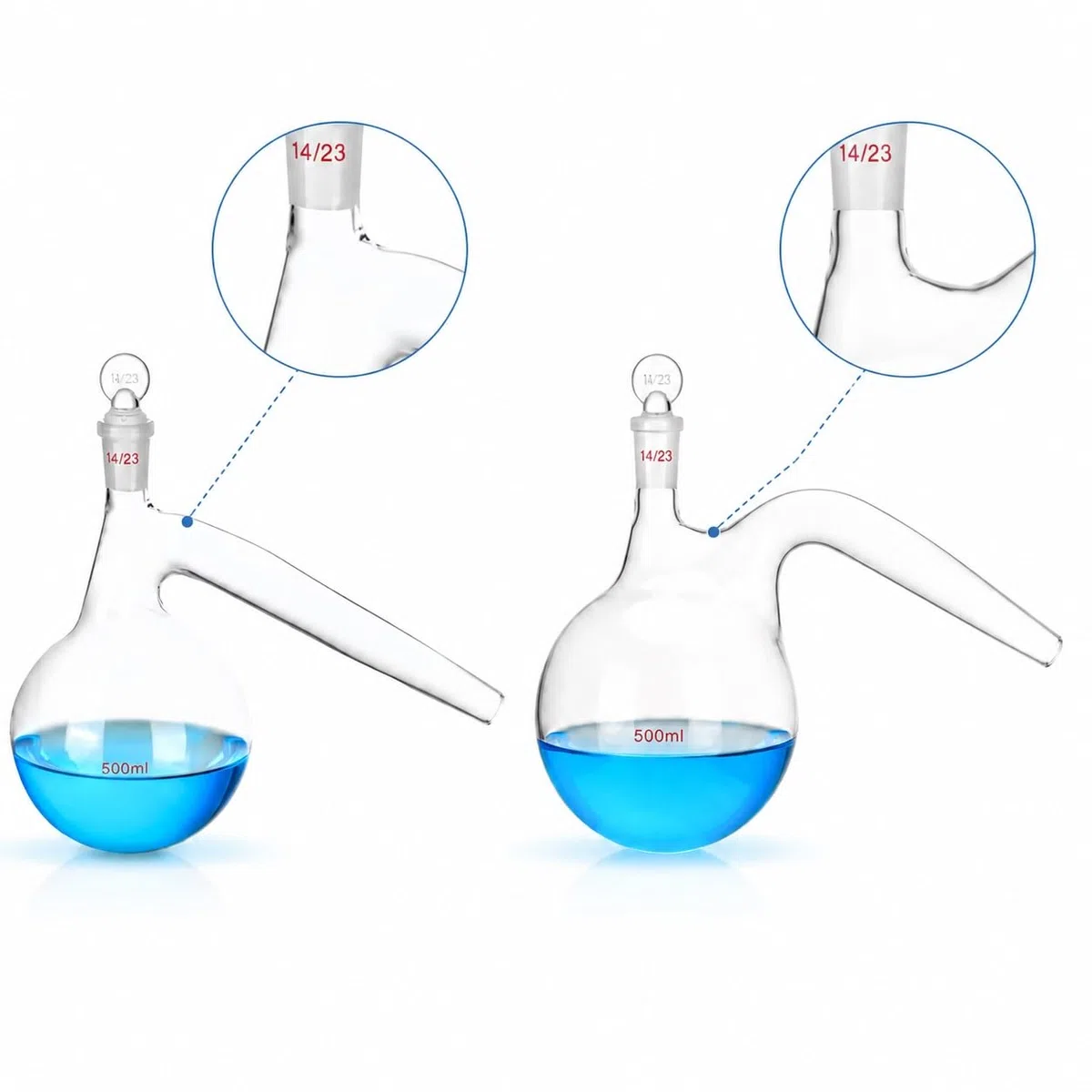 Matraz Retorta Destilación Vidrio Cuello Cisne Tapón-B 500ml