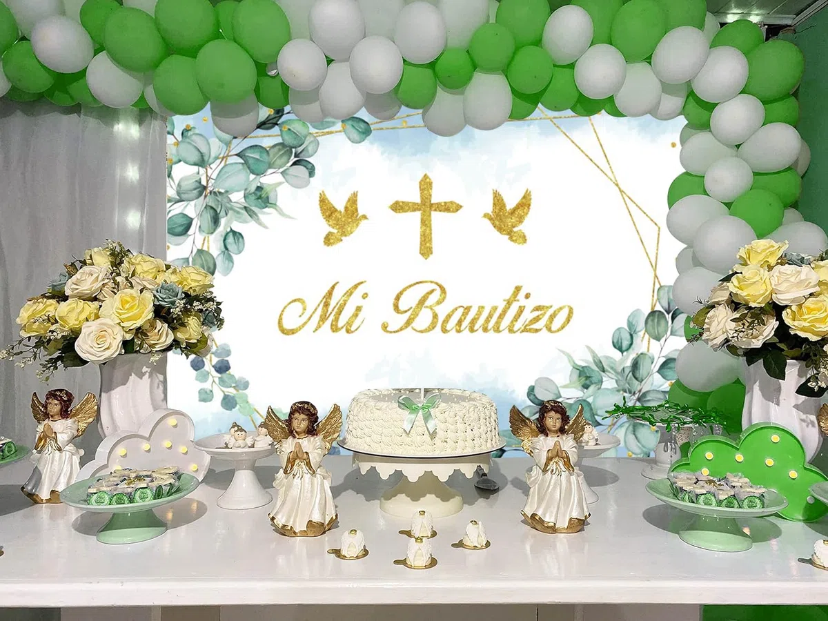 Fondo Mi Bautizo Bautizo para Bautizo Mexicano 4,6 x 3 m - Banner decorativo para fiesta prenatal - Hoja de eucalipto - Banner decorativo para primera comunión