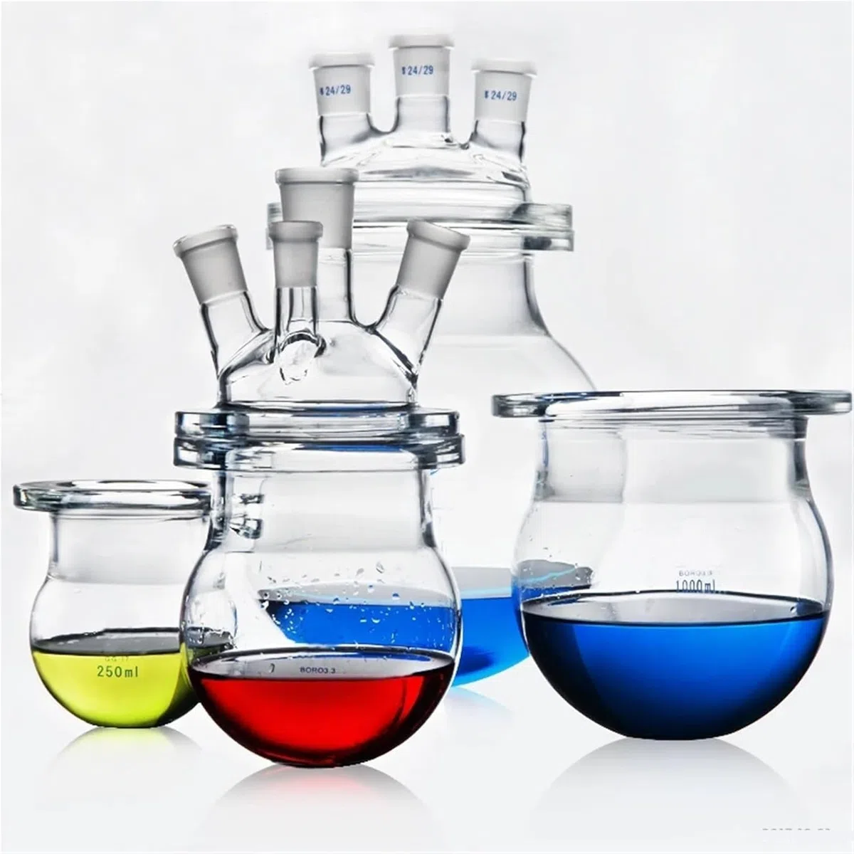 Matraz Graduado de Vidrio borosilicato, Laboratorio Reactor de Vidrio Marmita de reacción Tres o Cuatro Bocas Alambique de reacción de Vidrio Matraz Vaso de precipitados(5000mL Vessel)