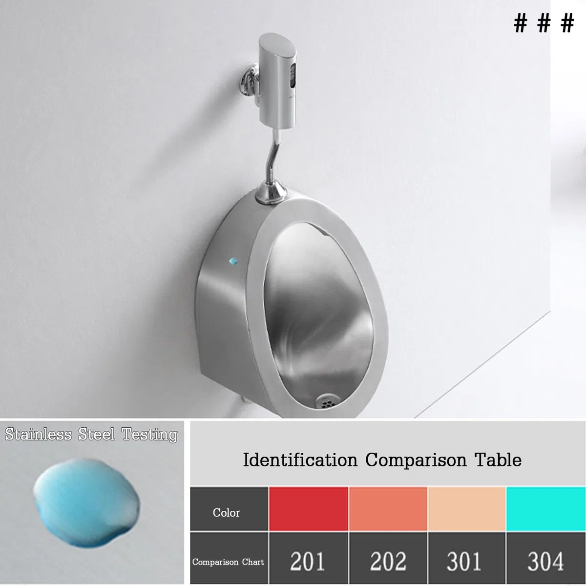Urinario de pared de acero inoxidable para hombres, sensor inteligente, inodoro público para uso comercial y doméstico en baños, bares, hoteles, karaokes y prisiones
