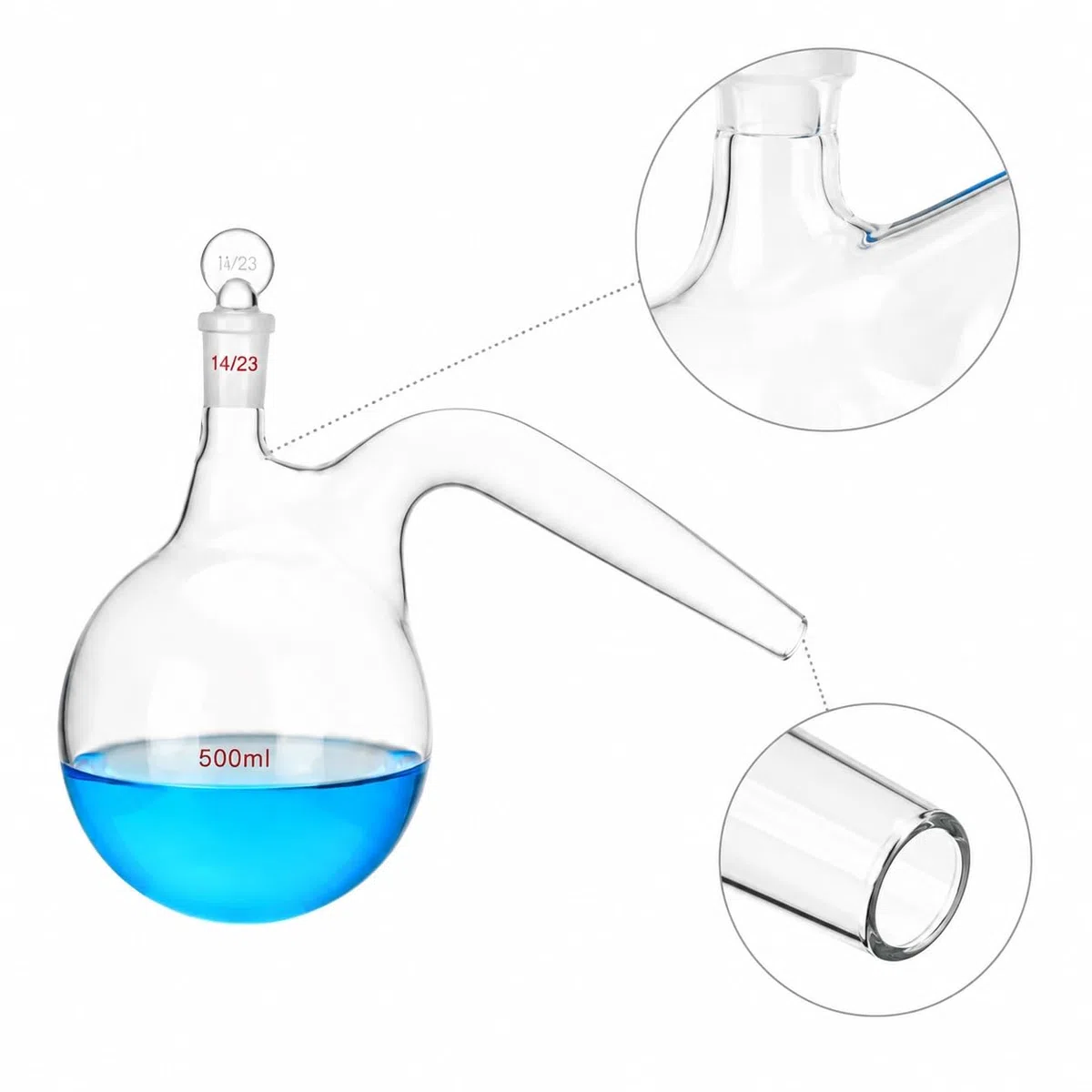 Matraz Retorta Destilación Vidrio Cuello Cisne Tapón-B 500ml