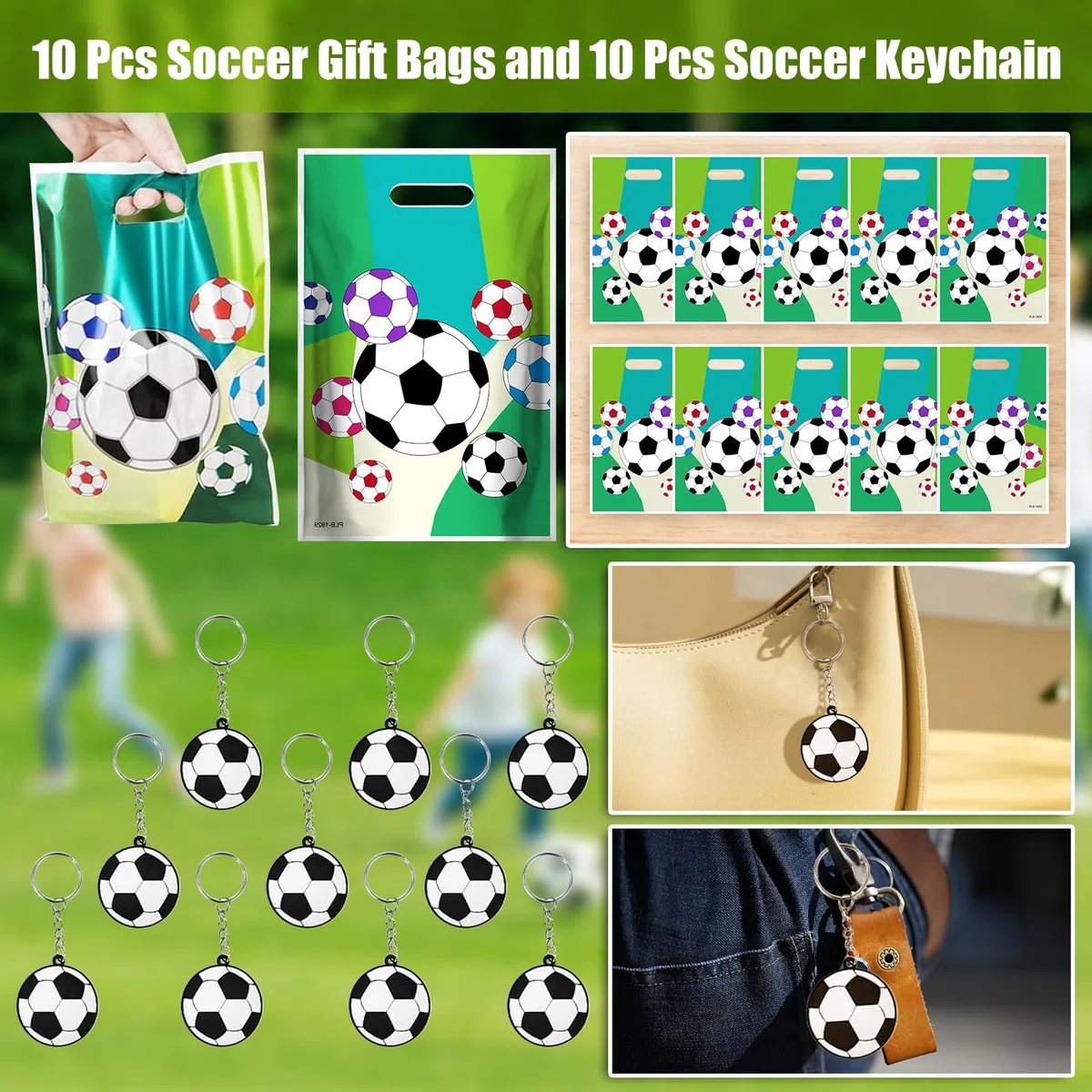 112 pcs Artículos de Fiesta Fútbol de Cumpleaños, Regalos para Niños, Relleno Piñata de Cumpleaños con Llavero Futbol, Silbato, Bolsa de Regalo, Fútbol Gyro