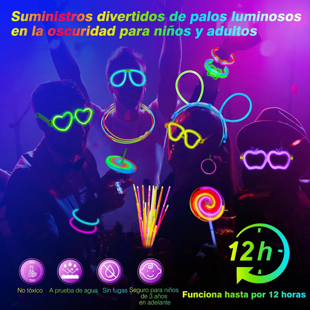 Dora Sicom Pulseras Luminosas Fluorescentes，barras luminosas fluorescentes，pulseras neon fluorescentes fiesta pulseras fluorescentes para Celebraciones Inolvidables/375 piezas