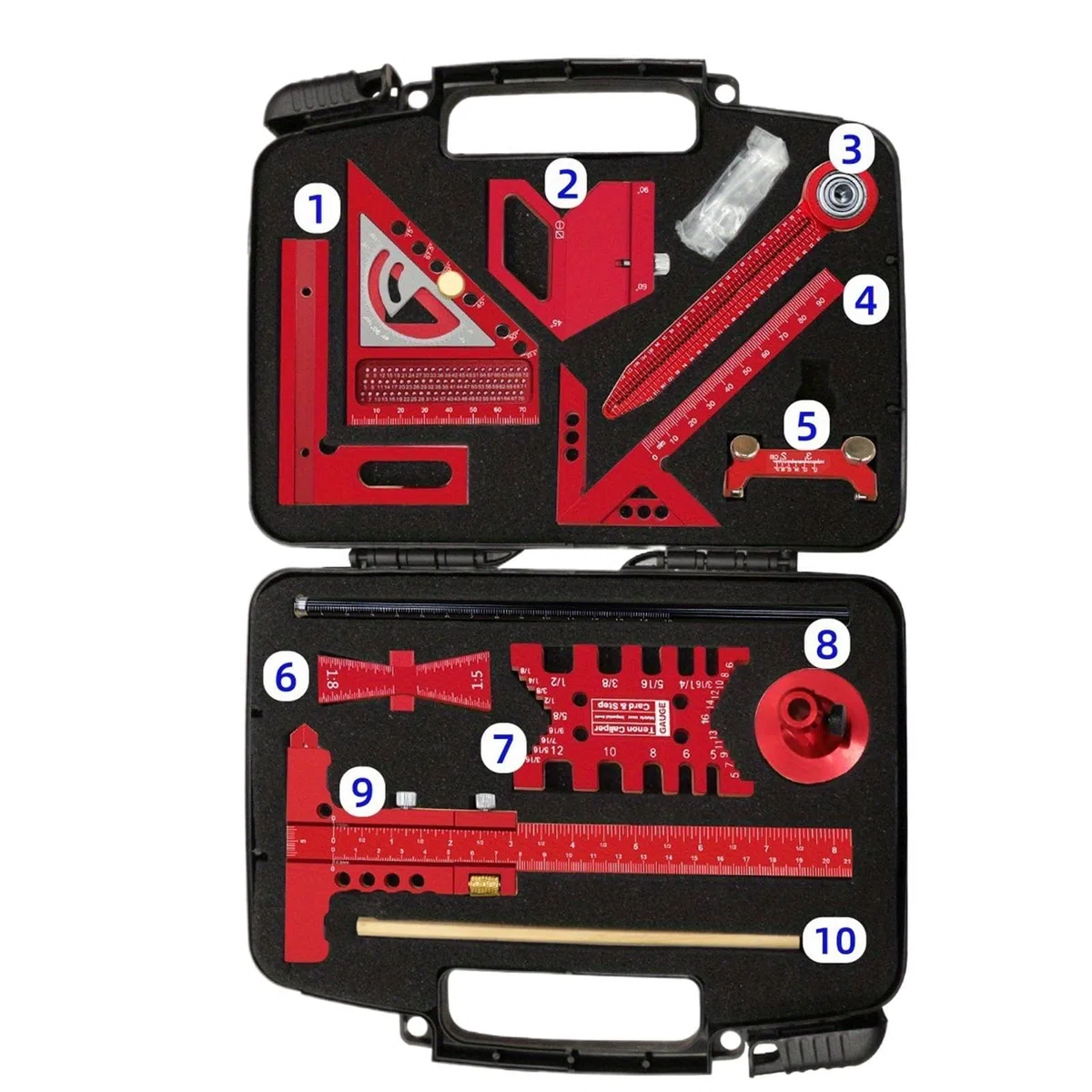 De construcción – Kit de 9 piezas de herramientas de carpintero con medidor y regla | Kit rápido multifuncional – para construcción, pavimentos, casa, garaje, exterior, industria muebles