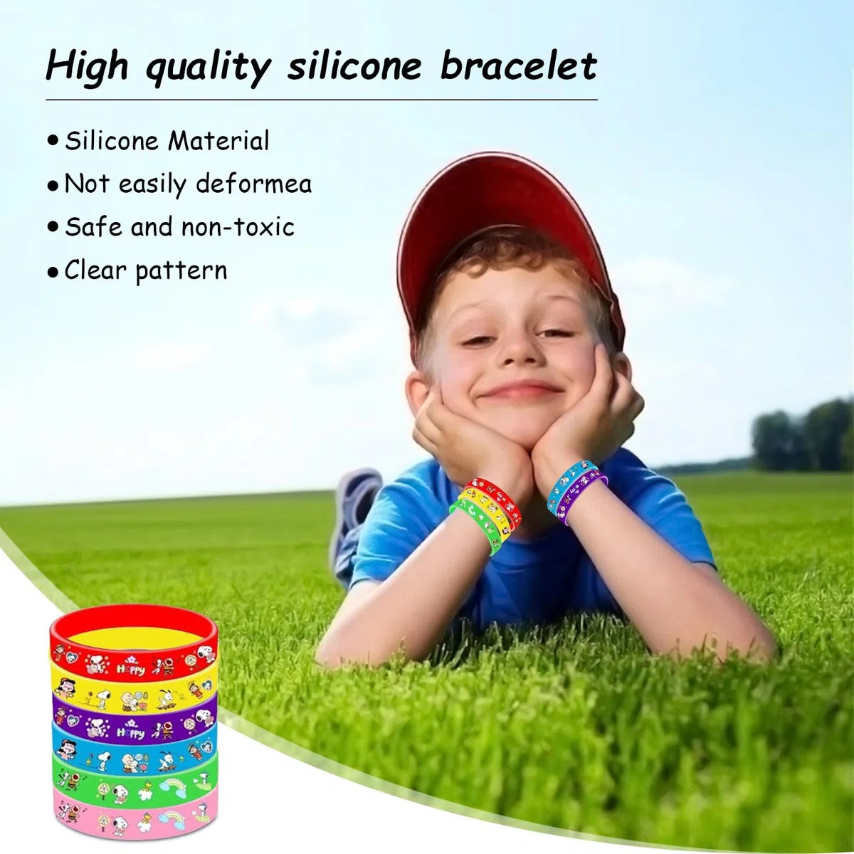 Yisscen 86 piezas Snoopy cumpleaños para niños: 12 pulseras de silicona, 12 insignias, 12 bolsas de regalo, 50 pegatinas