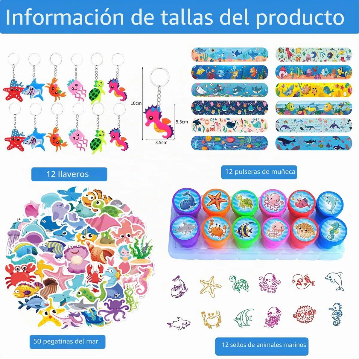 Eymobad 86 piezas de accesorios de fiesta de animales marinos, favores de fiesta de animales del océano, accesorios para fiesta del océano, con llavero, pulsera de cierre de resorte, sellos y